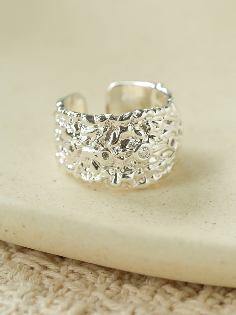Textured Wrinkle Cubic Zirconia Open Ring - floysun