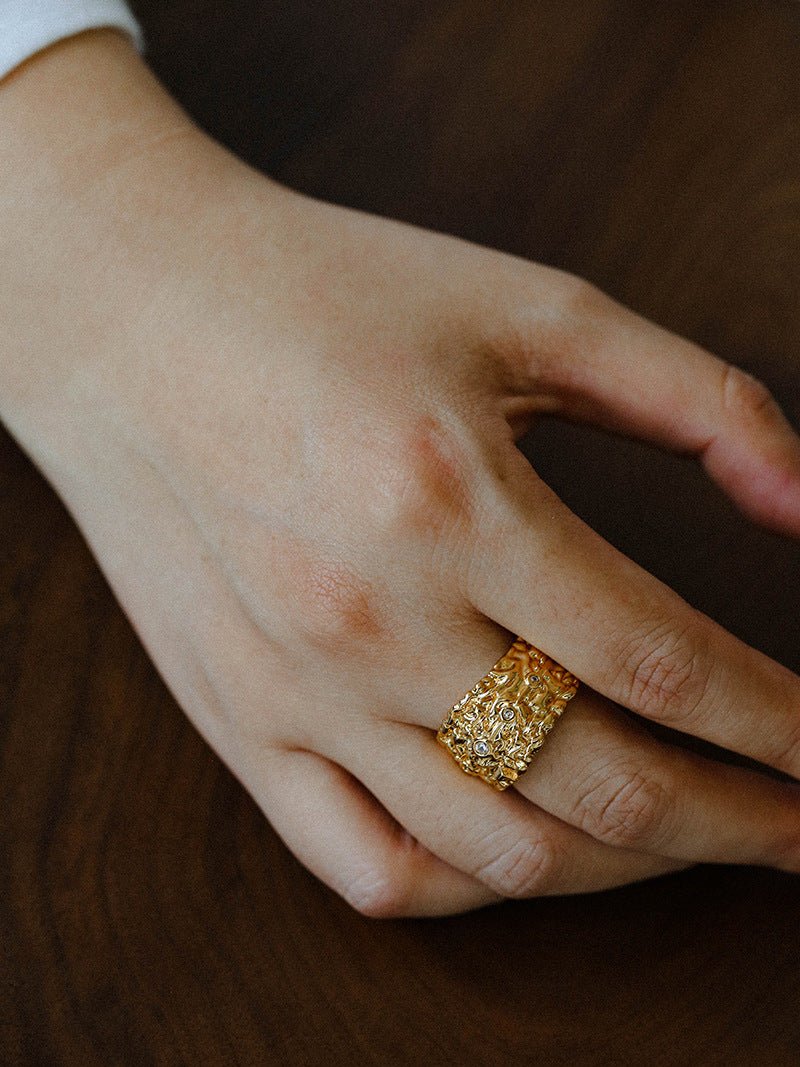 Textured Wrinkle Cubic Zirconia Open Ring - floysun
