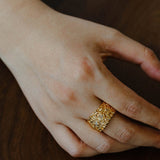 Textured Wrinkle Cubic Zirconia Open Ring - floysun
