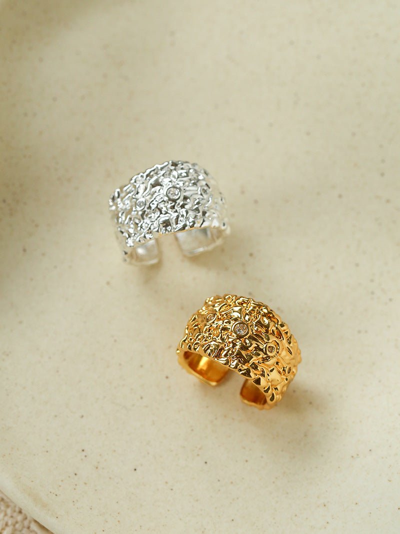 Textured Wrinkle Cubic Zirconia Open Ring - floysun
