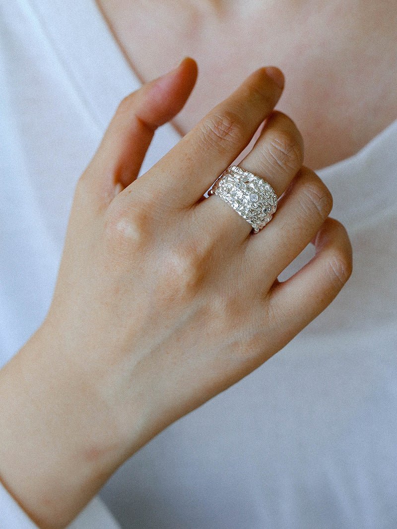 Textured Wrinkle Cubic Zirconia Open Ring - floysun