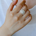 Textured Wrinkle Cubic Zirconia Open Ring - floysun