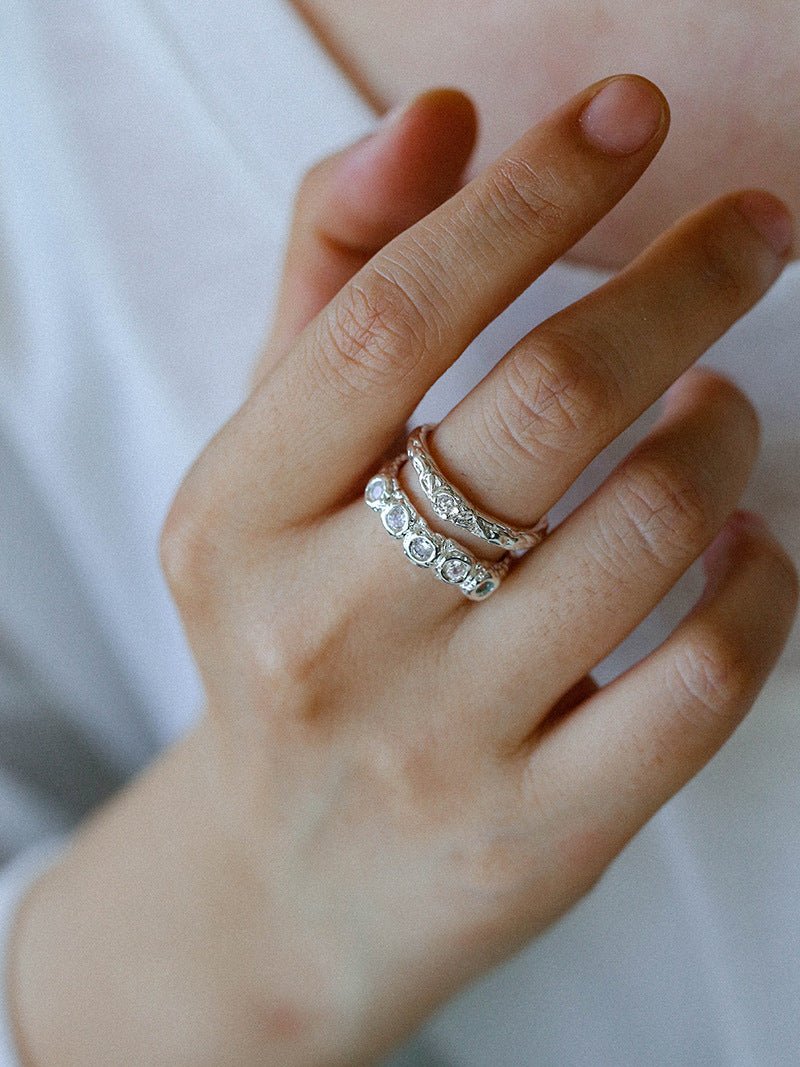 Textured Wrinkle Cubic Zirconia Open Ring - floysun