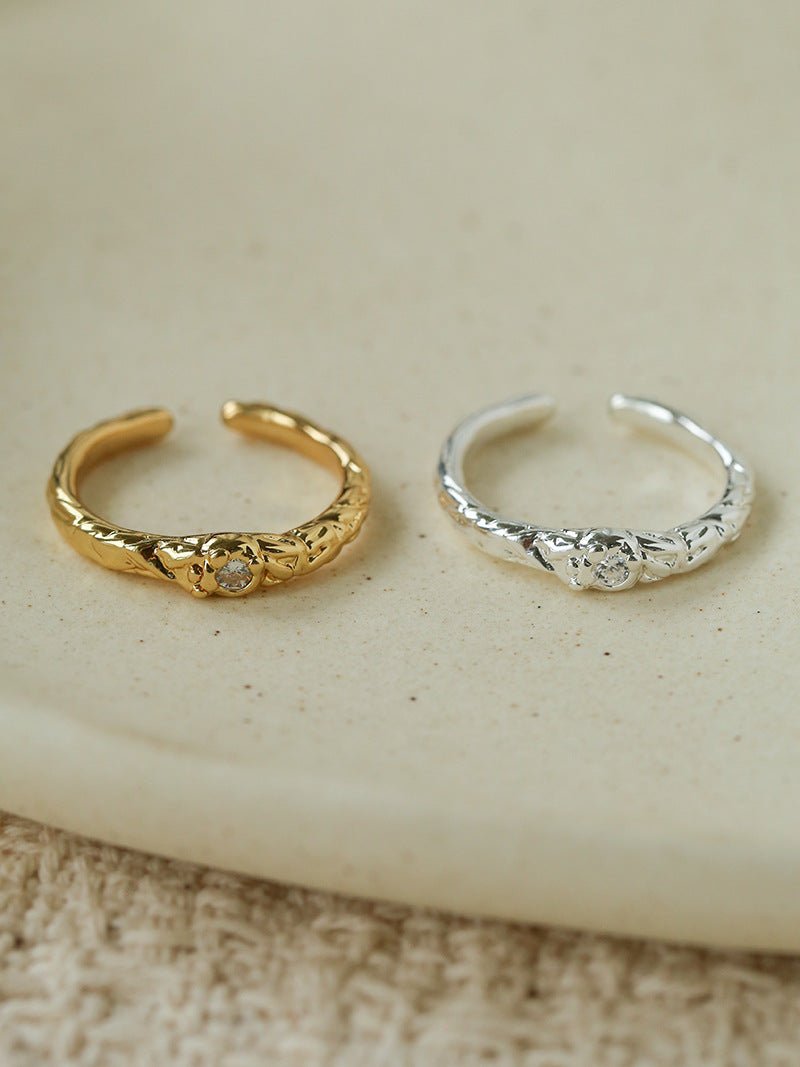 Textured Wrinkle Cubic Zirconia Open Ring - floysun