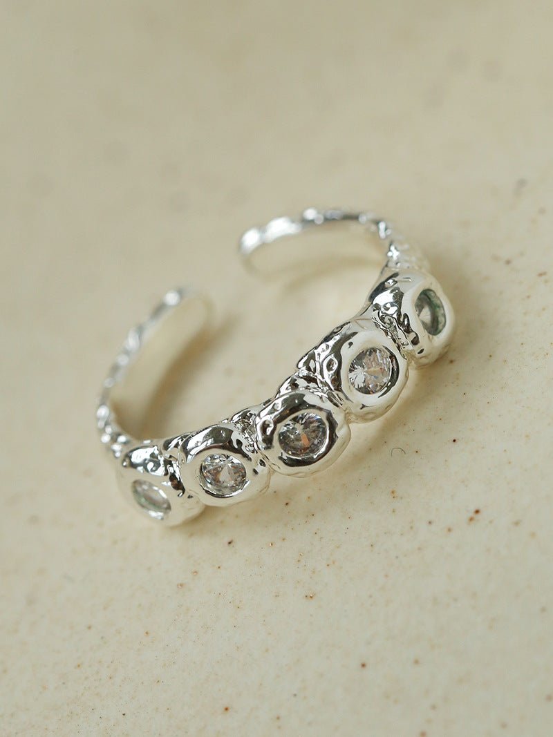 Textured Wrinkle Cubic Zirconia Open Ring - floysun