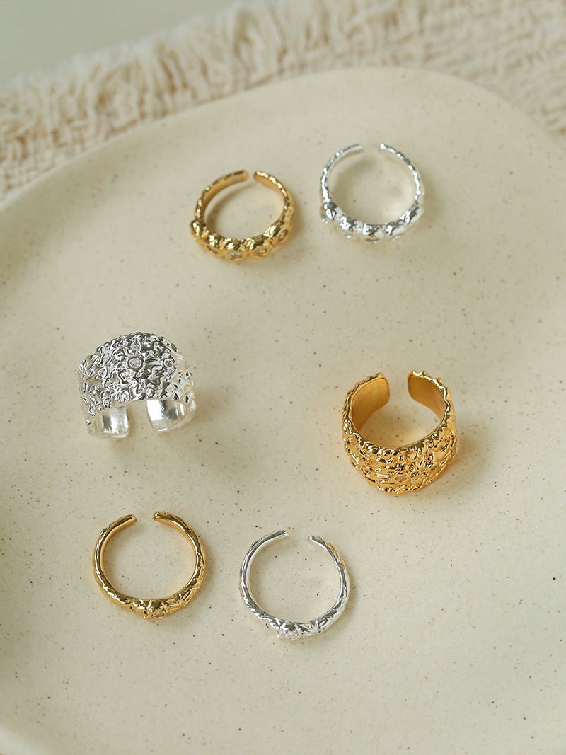 Textured Wrinkle Cubic Zirconia Open Ring - floysun