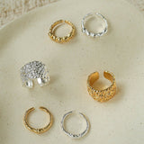 Textured Wrinkle Cubic Zirconia Open Ring - floysun