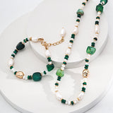 The Multielement Necklace Featuring Malachite Pearls and Green Onyx - floysun