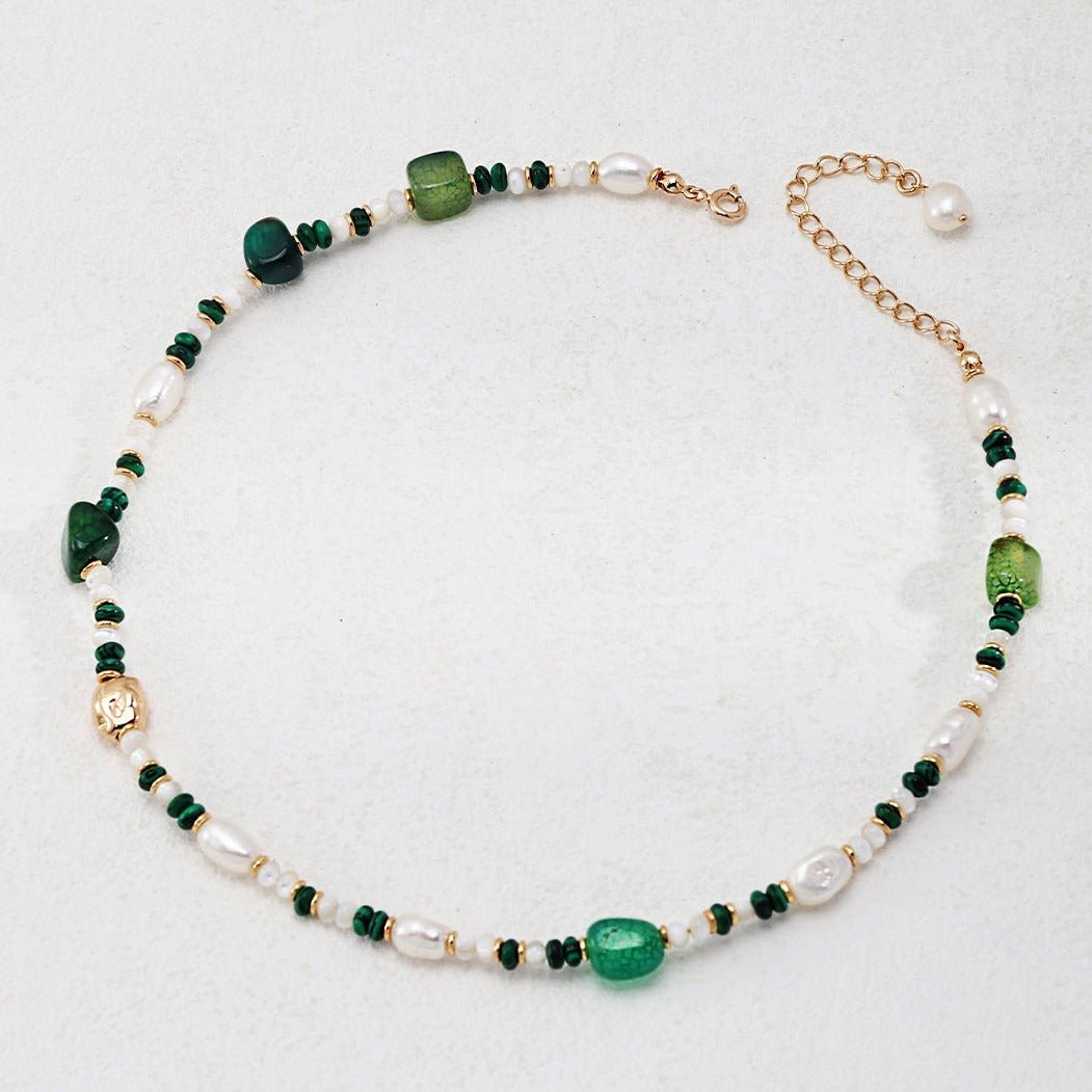 The Multielement Necklace Featuring Malachite Pearls and Green Onyx - floysun