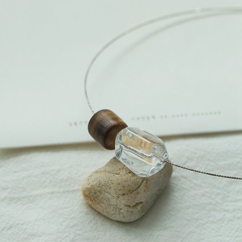 Three - Bead Natural Stone Long Black Cord Sliding Necklace - floysun