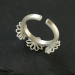 Three Flower CZ Open Ring | 925 Sterling Silver Adjustable Ring - floysun