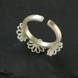 Three Flower CZ Open Ring | 925 Sterling Silver Adjustable Ring - floysun