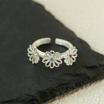 Three Flower CZ Open Ring | 925 Sterling Silver Adjustable Ring - floysun