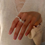 Three Flower CZ Open Ring | 925 Sterling Silver Adjustable Ring - floysun