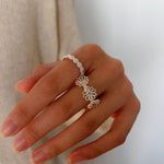 Three Flower CZ Open Ring | 925 Sterling Silver Adjustable Ring - floysun