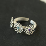 Three Flower CZ Open Ring | 925 Sterling Silver Adjustable Ring - floysun