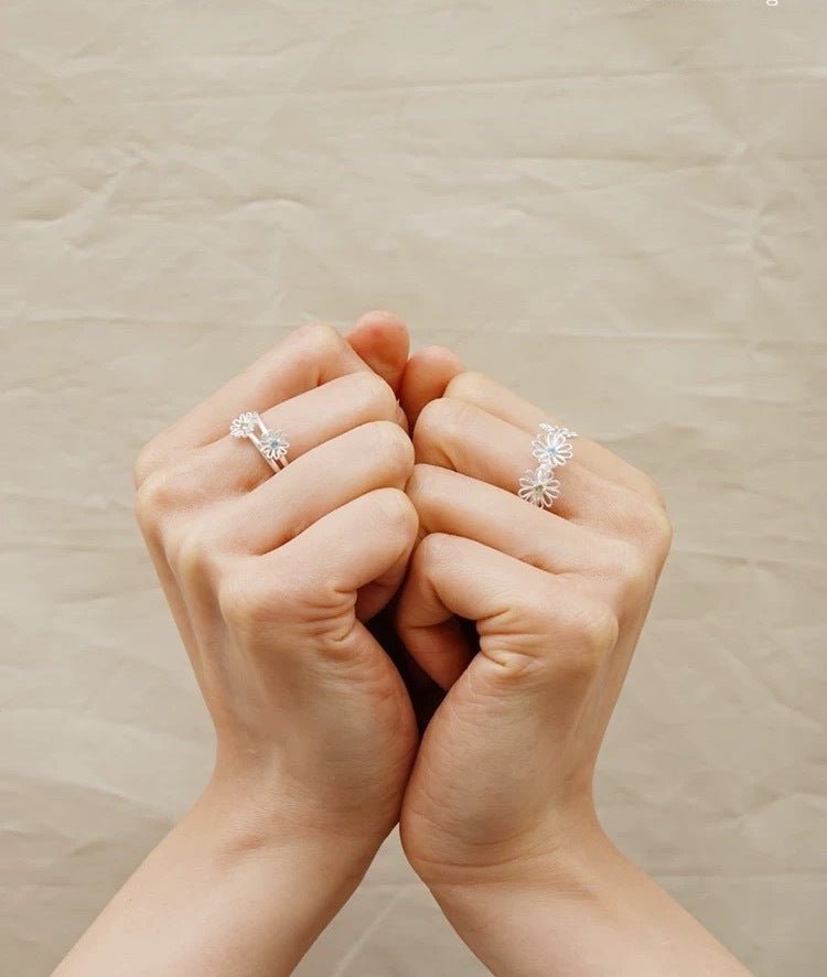 Three Flower CZ Open Ring | 925 Sterling Silver Adjustable Ring - floysun