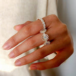 Three Flower CZ Open Ring | 925 Sterling Silver Adjustable Ring - floysun