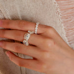 Three Flower CZ Open Ring | 925 Sterling Silver Adjustable Ring - floysun