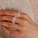 Three Flower CZ Open Ring | 925 Sterling Silver Adjustable Ring - floysun