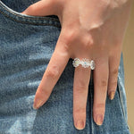 Three Flower CZ Open Ring | 925 Sterling Silver Adjustable Ring - floysun