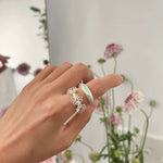Three Flower CZ Open Ring | 925 Sterling Silver Adjustable Ring - floysun