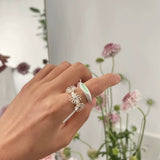 Three Flower CZ Open Ring | 925 Sterling Silver Adjustable Ring - floysun