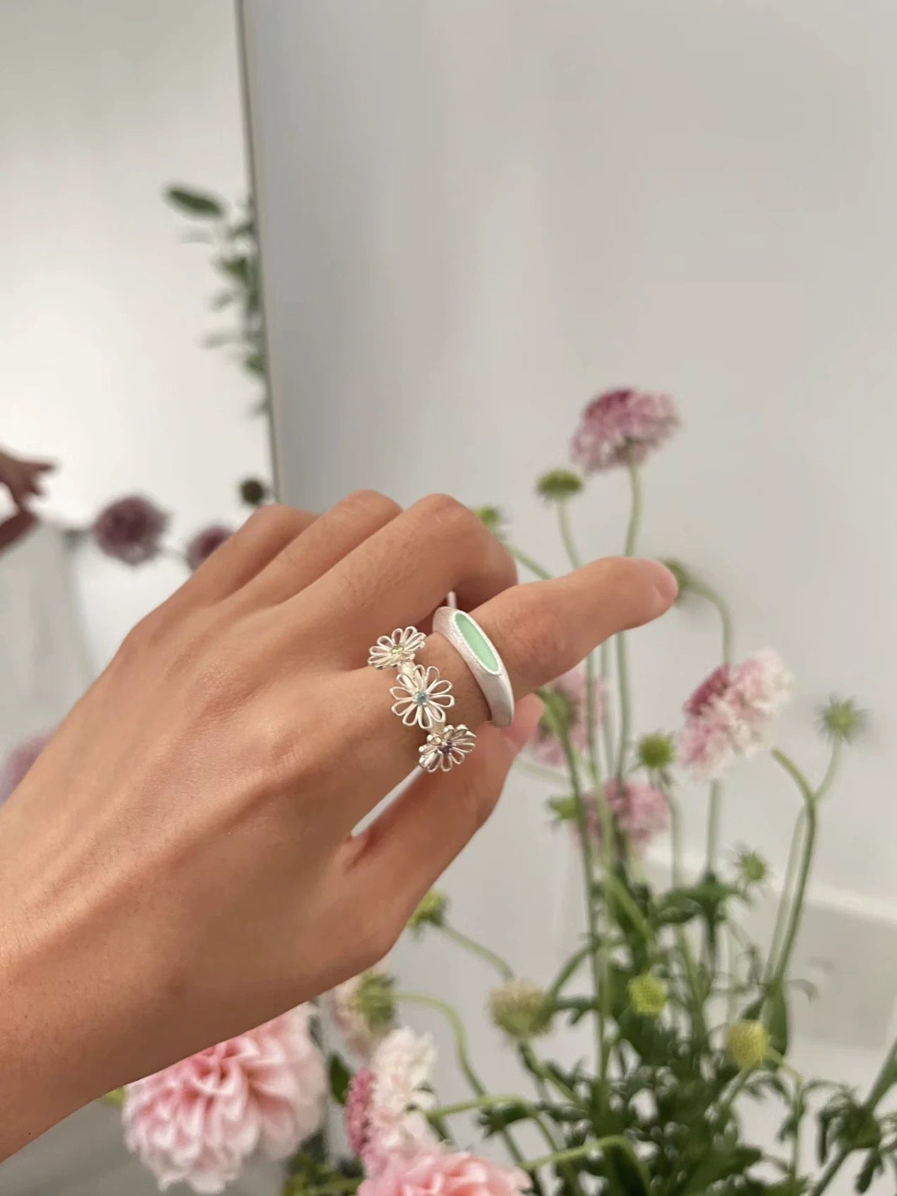 Three Flower CZ Open Ring | 925 Sterling Silver Adjustable Ring - floysun