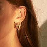 Three-Tier Hammered Gold C Hoop Earrings with Freshwater Pearls - floysun