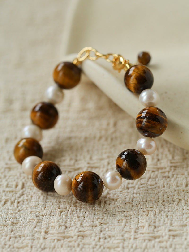 Tiger Eye & Freshwater Pearl Bracelet - floysun