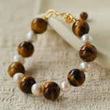 Tiger Eye & Freshwater Pearl Bracelet - floysun