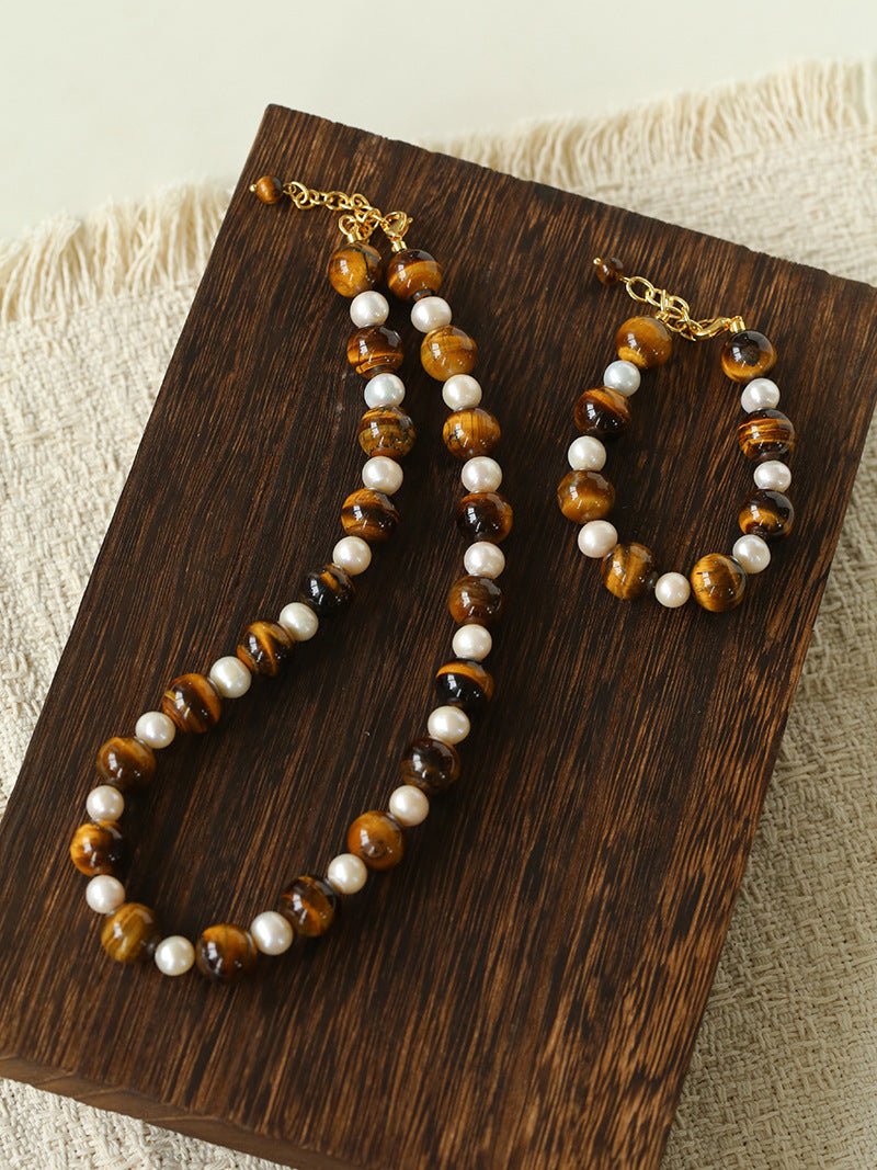 Tiger Eye & Freshwater Pearl Bracelet - floysun