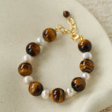 Tiger Eye & Freshwater Pearl Bracelet - floysun