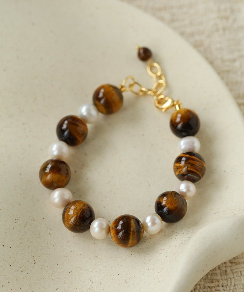 Tiger Eye & Freshwater Pearl Bracelet - floysun
