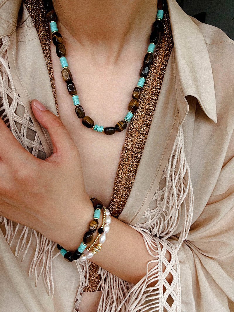 Tiger Eye & Turquoise Layered Bracelet - floysun