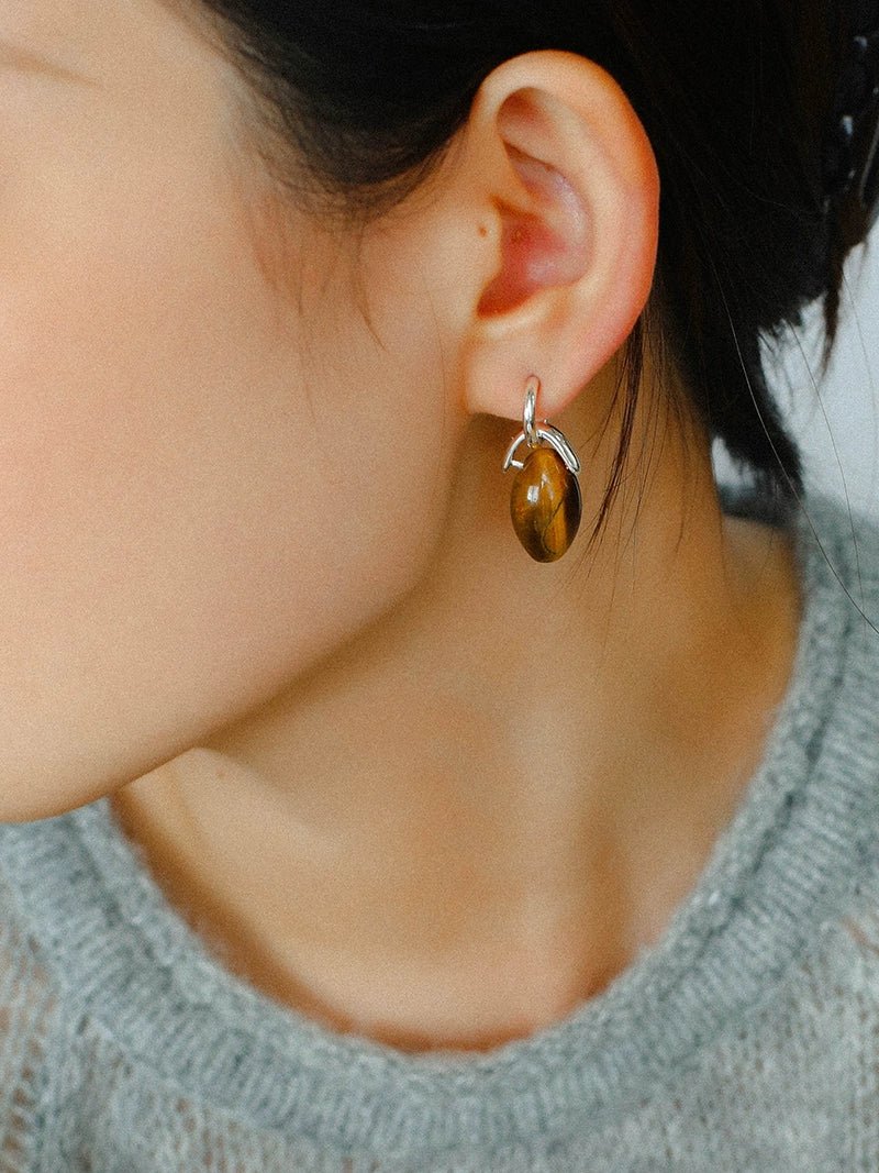 Tiger’s Eye Bead Drop Earrings - floysun