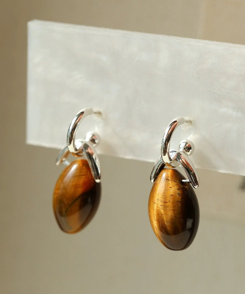 Tiger’s Eye Bead Drop Earrings - floysun