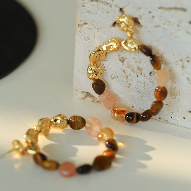Tiger's Eye Irregular Metal Earrings Turquoise Earrings - floysun