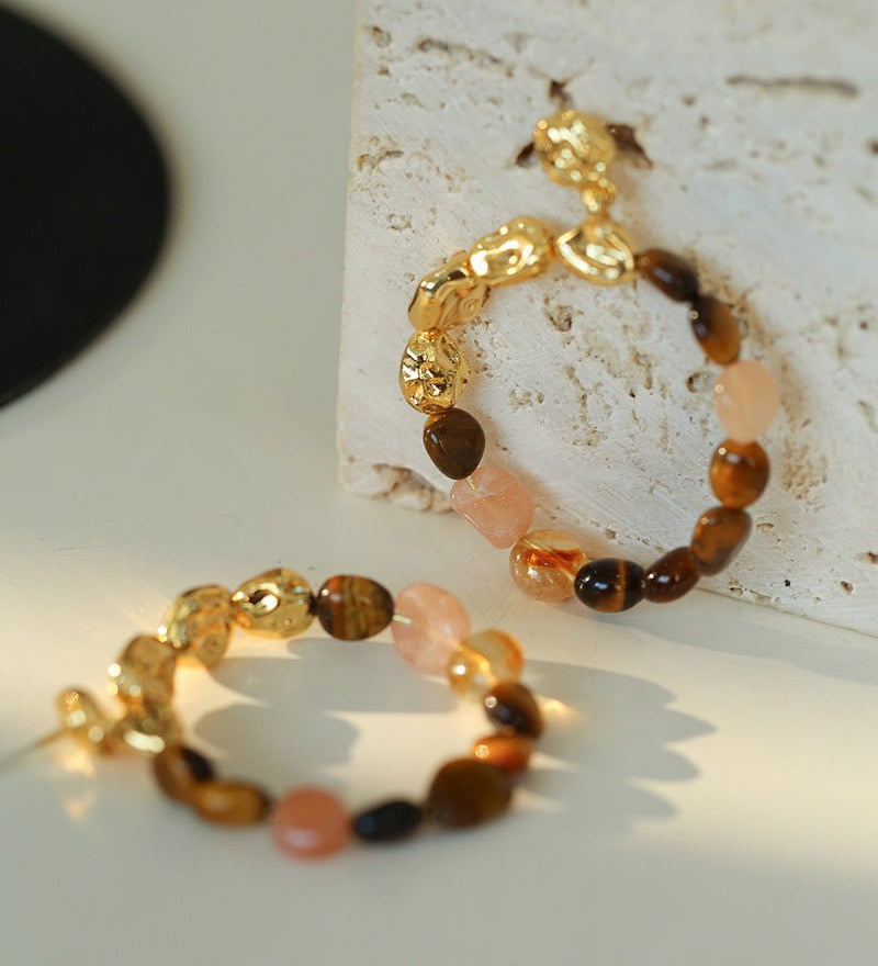 Tiger's Eye Irregular Metal Earrings Turquoise Earrings - floysun