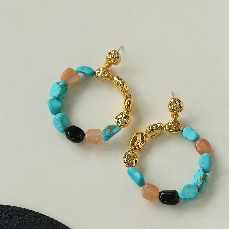Tiger's Eye Irregular Metal Earrings Turquoise Earrings - floysun