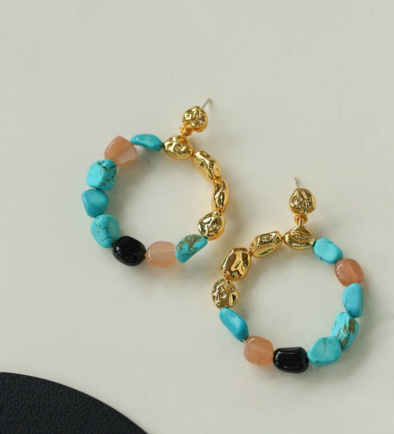 Tiger's Eye Irregular Metal Earrings Turquoise Earrings - floysun