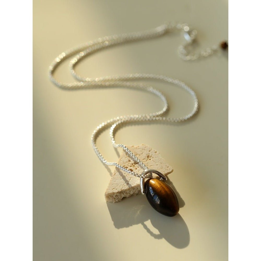 Tiger’s Eye Single Bead Pendant Necklace - floysun