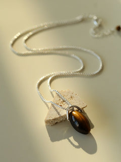 Tiger’s Eye Single Bead Pendant Necklace - floysun