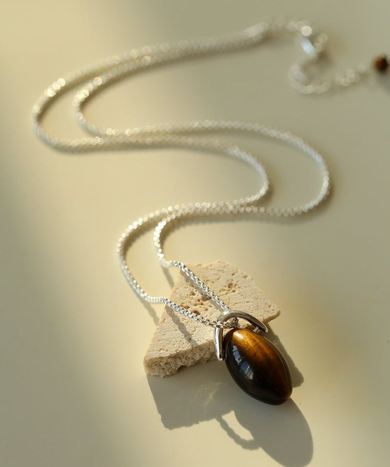 Tiger’s Eye Single Bead Pendant Necklace - floysun