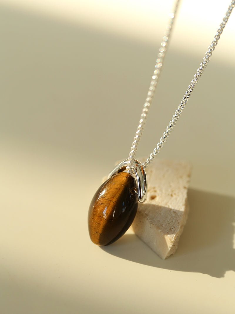Tiger’s Eye Single Bead Pendant Necklace - floysun