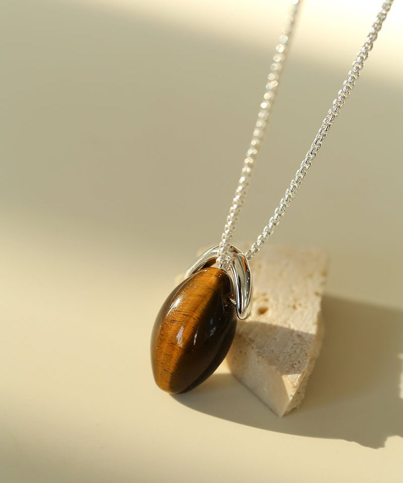 Tiger’s Eye Single Bead Pendant Necklace - floysun