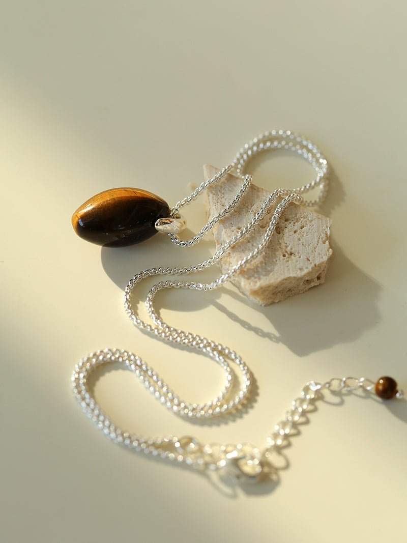 Tiger’s Eye Single Bead Pendant Necklace - floysun