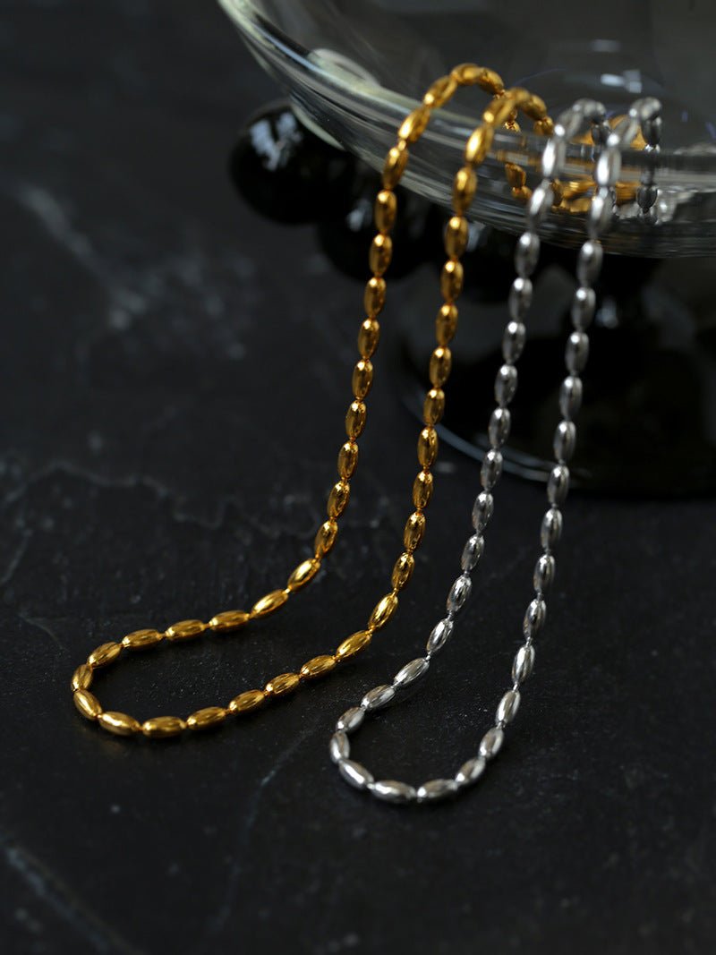 Tiny Silver Beans and Olive Beads Layered Necklace - floysun