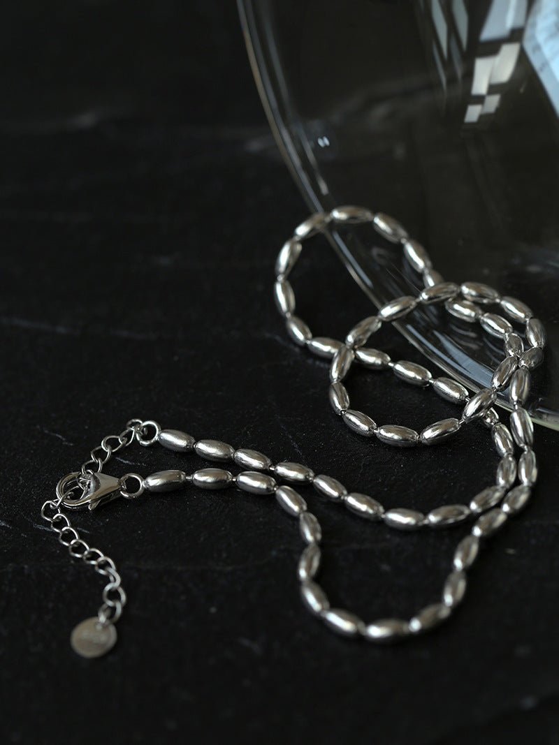 Tiny Silver Beans and Olive Beads Layered Necklace - floysun