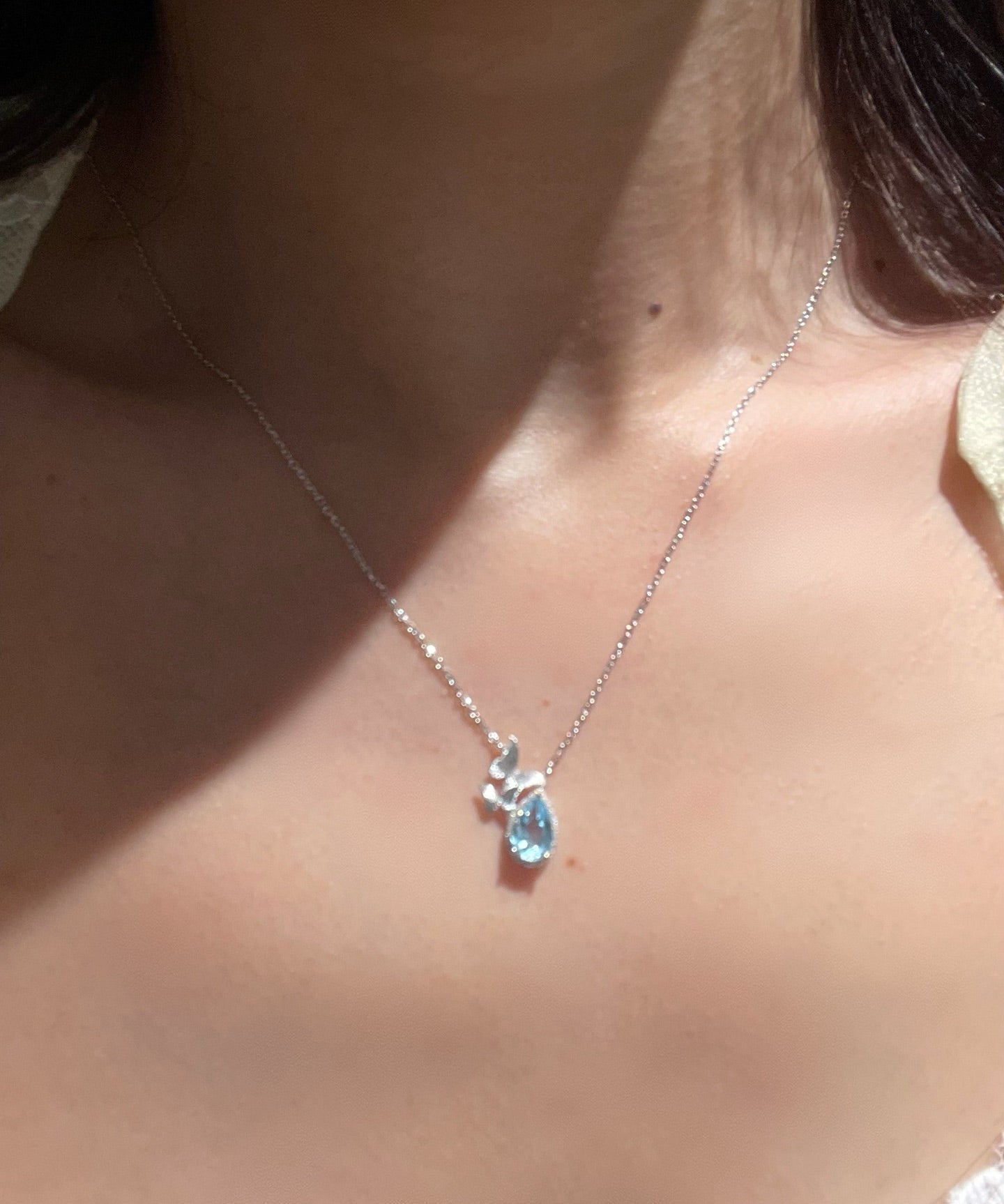 Topaz Waterdrop Pendant Necklace – Butterfly Accent - floysun
